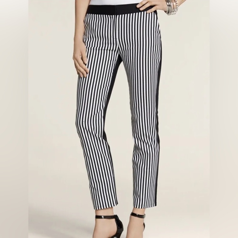 Chico’s Black and White Striped Skimmer Cropped Stretch Cotton Pants, Chico’s00